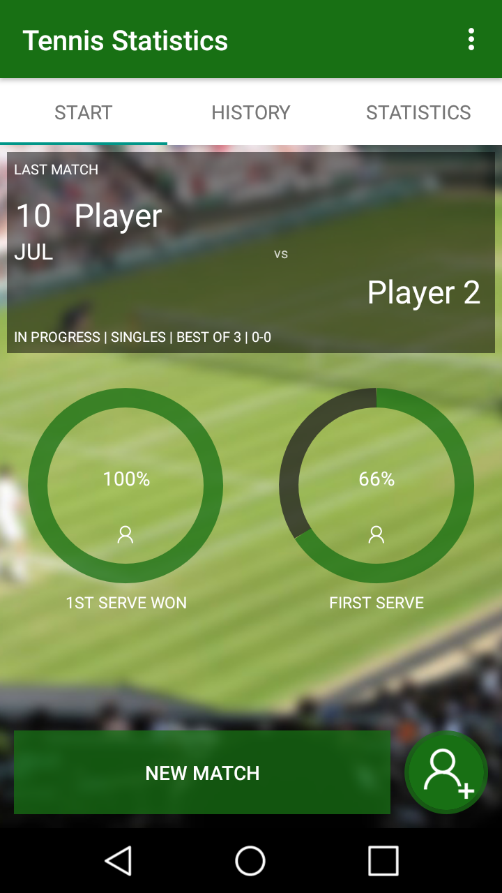 Tennis Statistics main screen