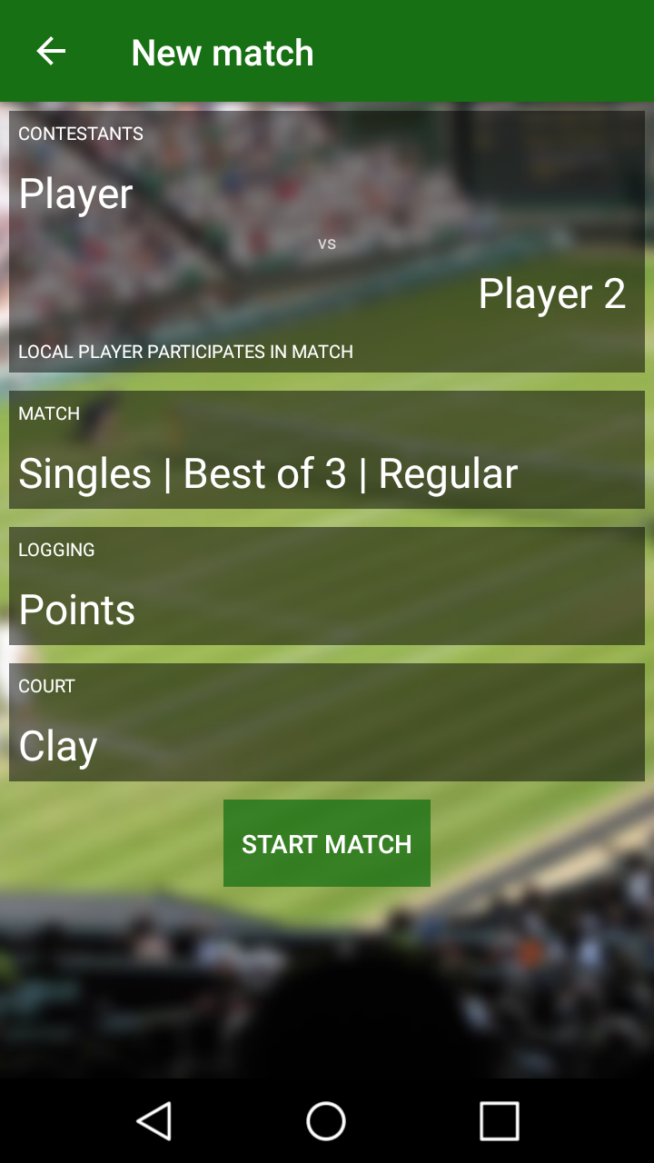 Tennis Statistics main screen